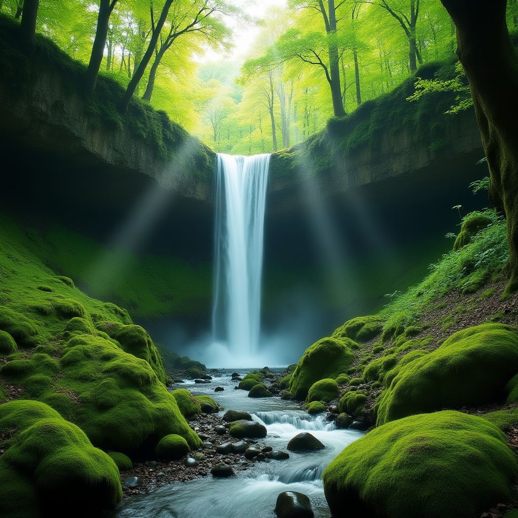 Cascada oculta en un bosque denso